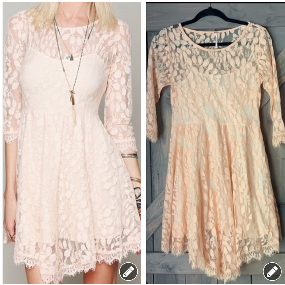 Free People Blush Pink Lace Fit-and-Flare Dress
